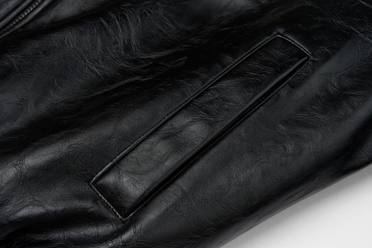 SAVAGEGROWTHWORLD No.05 Patch Faux Leather Studded Moto Jacket