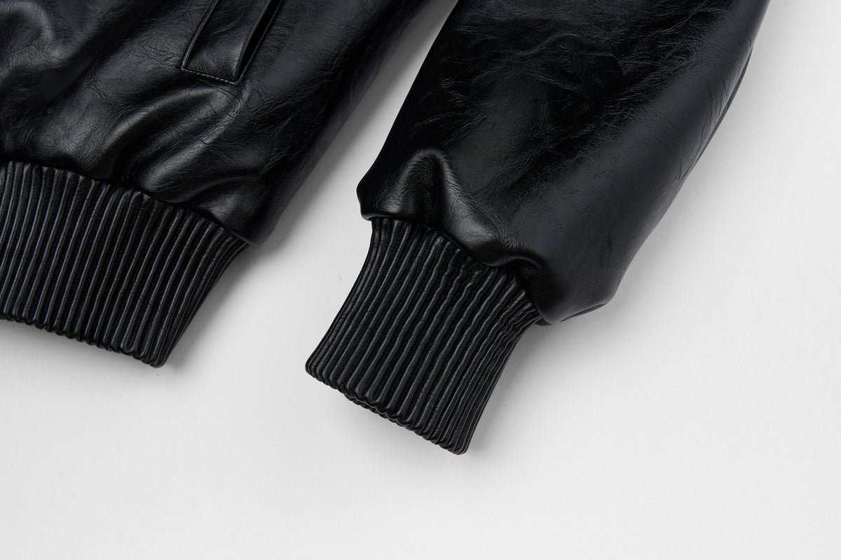 SAVAGEGROWTHWORLD No.05 Patch Faux Leather Studded Moto Jacket