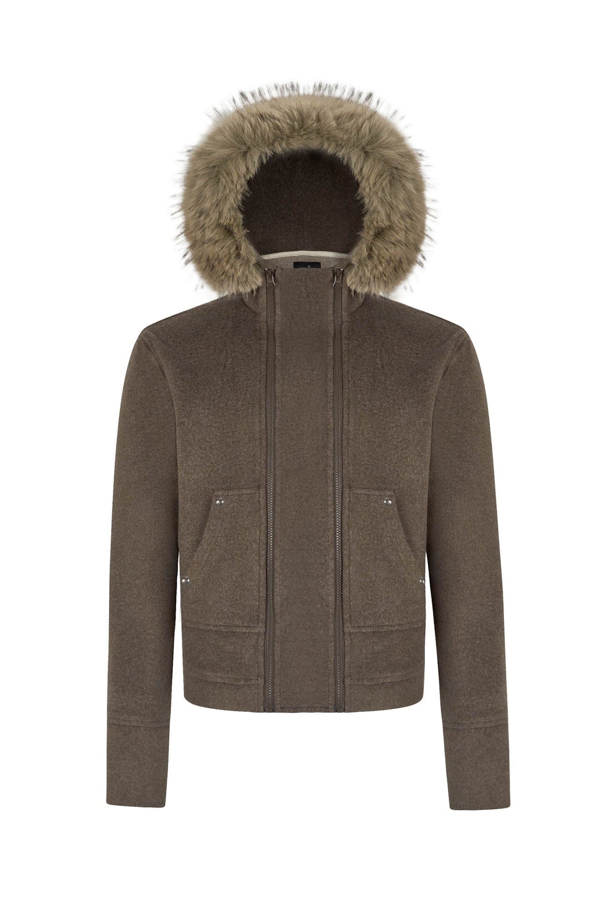 SAVAGEGROWTHWORLD Detachable Fur Collar Double-Zipper Coat