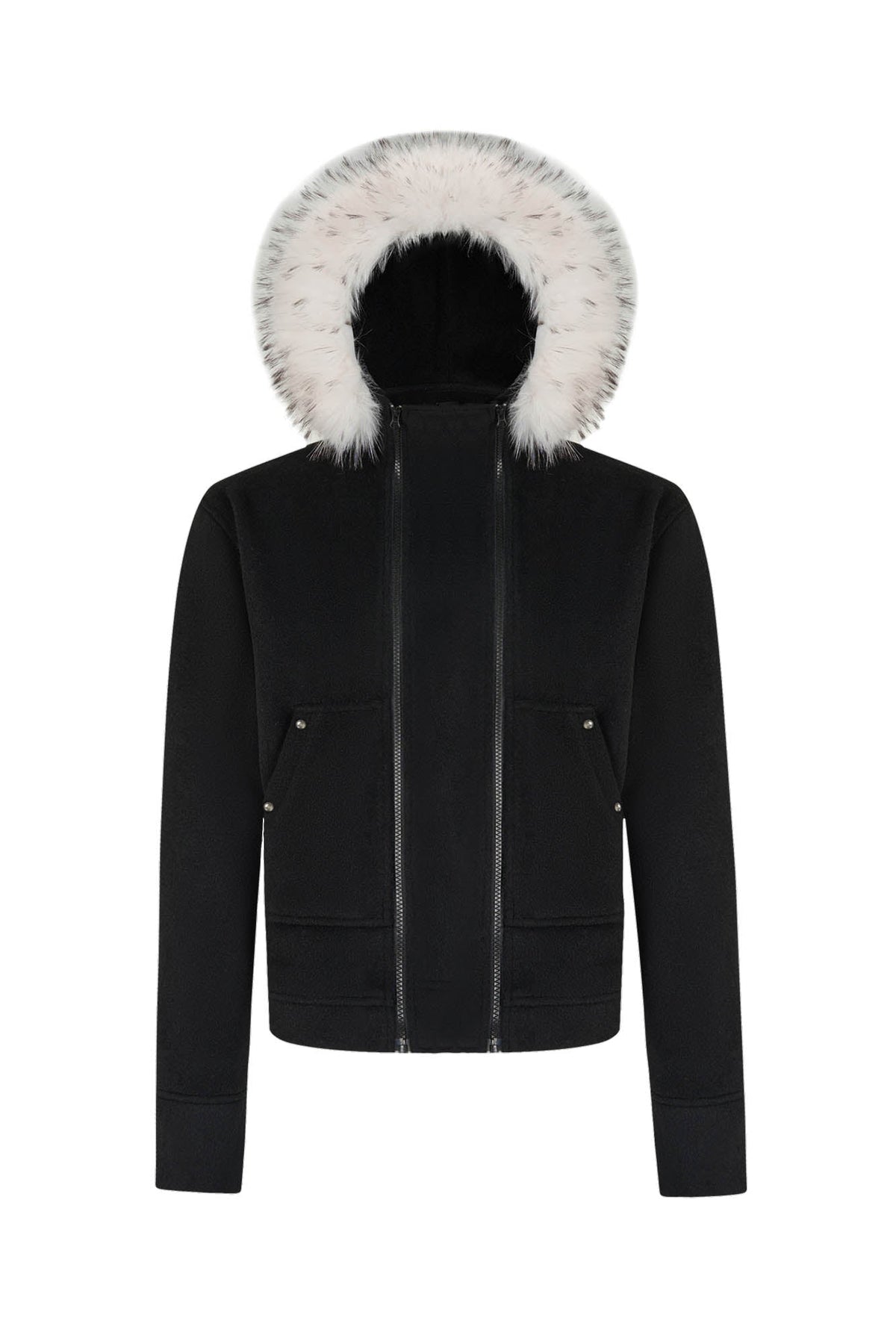 SAVAGEGROWTHWORLD Detachable Fur Collar Double-Zipper Coat