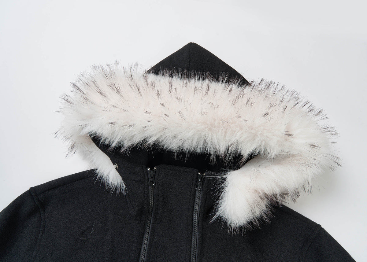 SAVAGEGROWTHWORLD Detachable Fur Collar Double-Zipper Coat