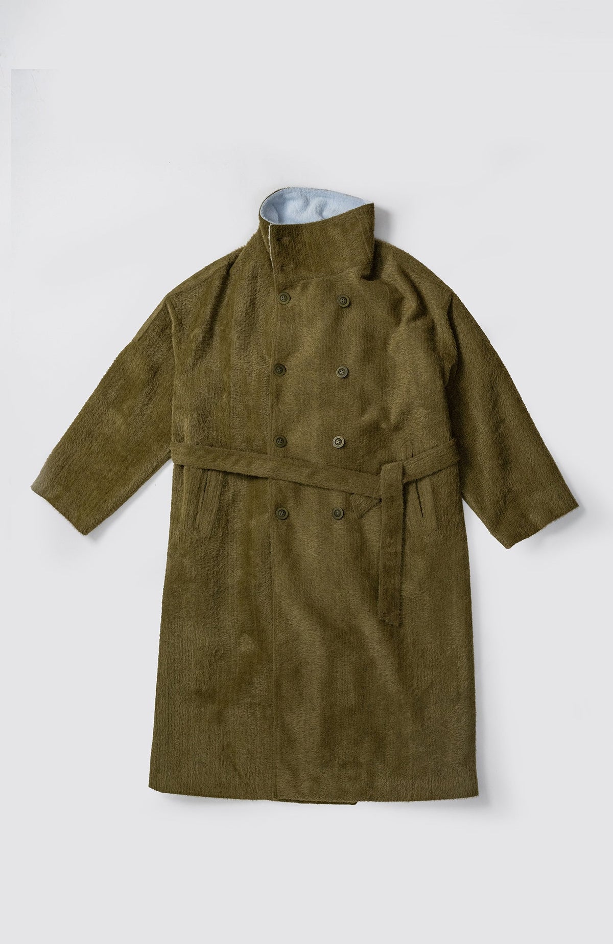 KADAKADA Double-Breasted Contrast Fuzzy Collar Overcoat