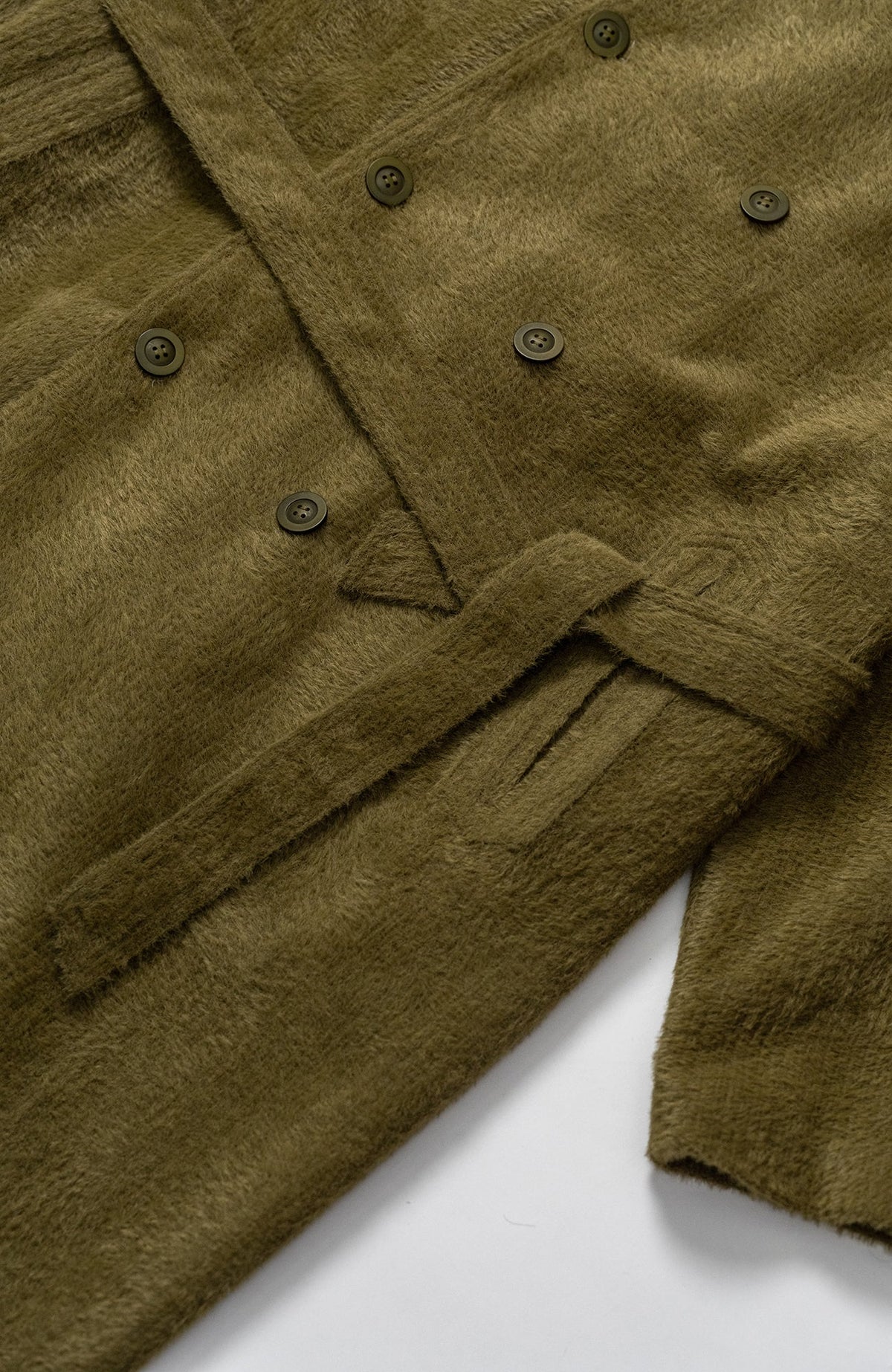 KADAKADA Double-Breasted Contrast Fuzzy Collar Overcoat
