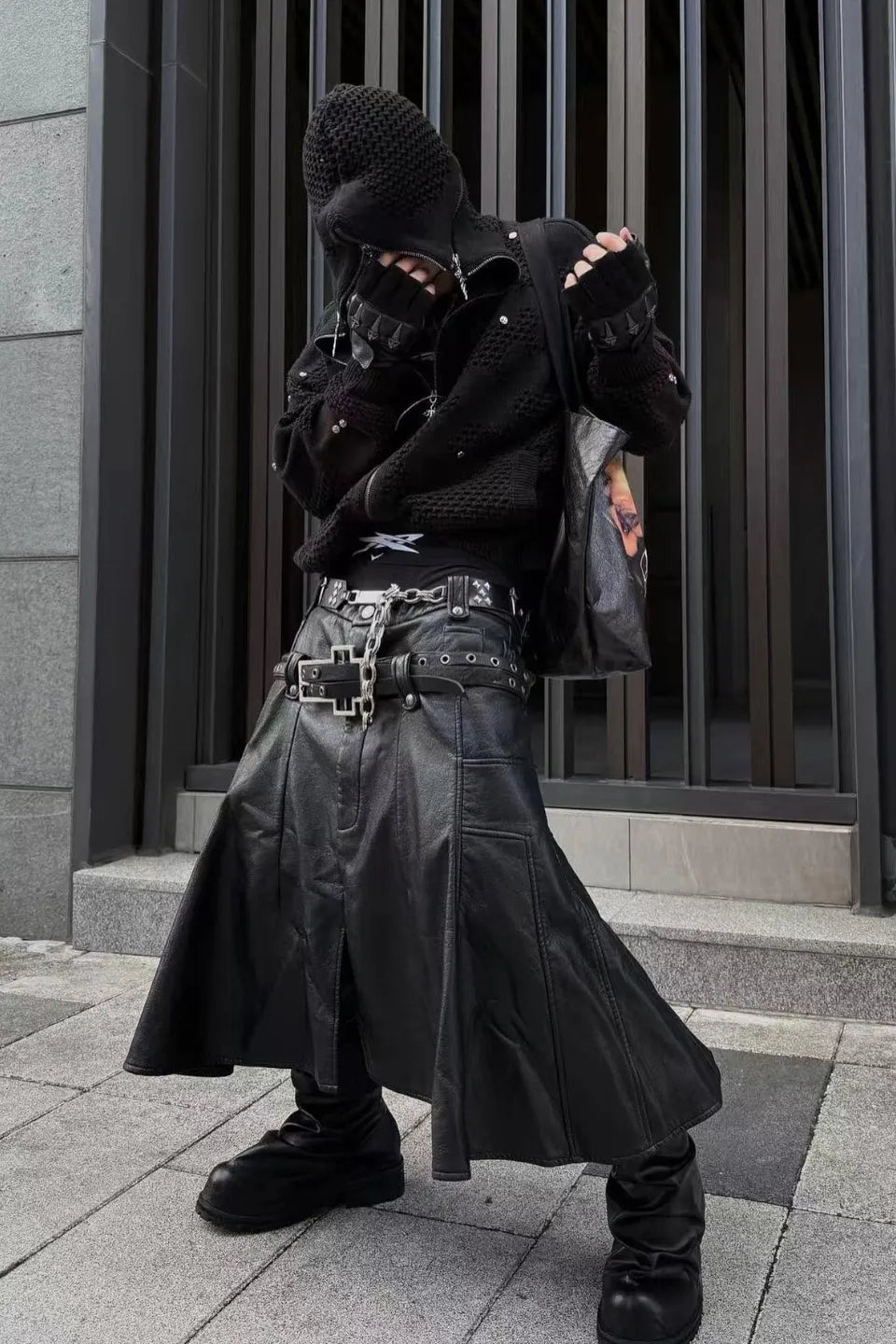 Dark Avant Garde Openwork Knit Hoodie