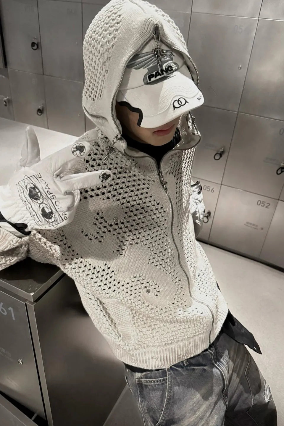 Dark Avant Garde Openwork Knit Hoodie