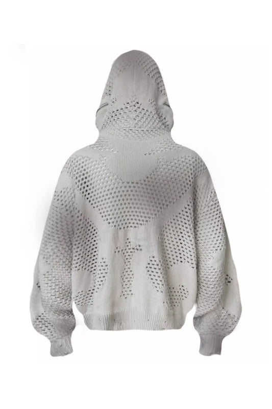 Dark Avant Garde Openwork Knit Hoodie
