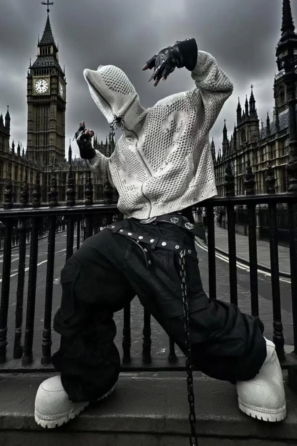 Dark Avant Garde Openwork Knit Hoodie
