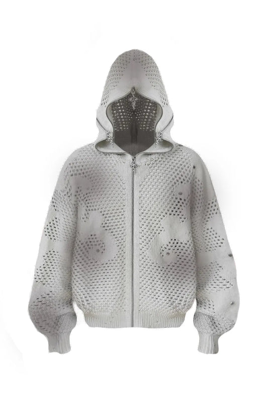 Dark Avant Garde Openwork Knit Hoodie