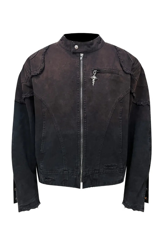 Dark Gradient Spray Paint Zip Up Motorcycle Jacket