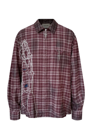 Dark Waxed Plaid Zip Shirt Jacket