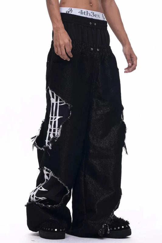 Deconstructed Dual Waist Denim Pants