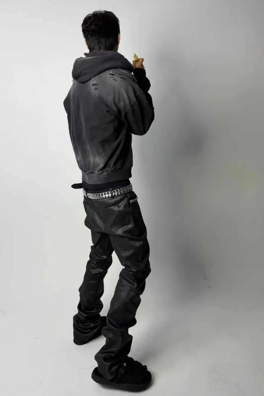 Destroyed Rune Print Zip Hoodie