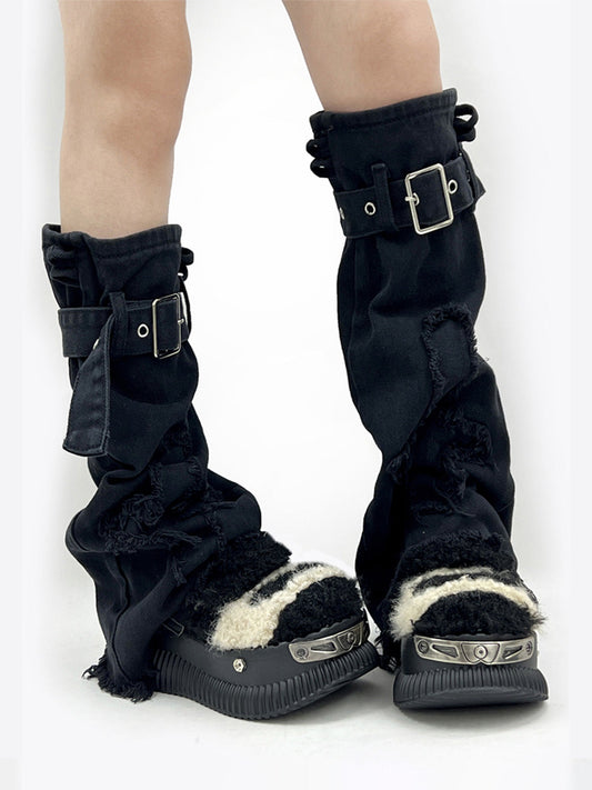Beige Y2K Platform Fuzzy Star Detail Sneakers