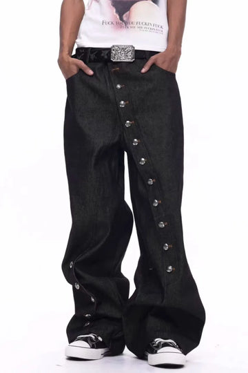 Diagonal Button Fly Raw Denim