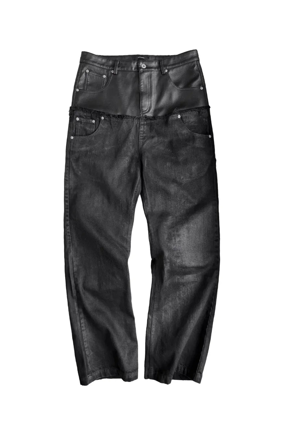 Double Waist Waxed Destroyed Jeans