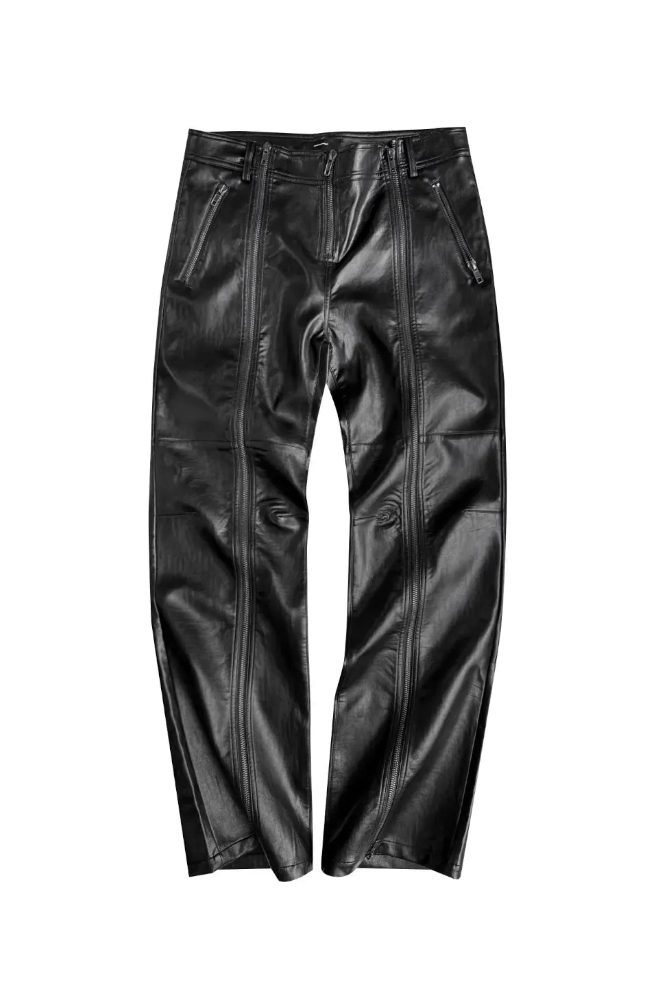 Double Zip Faux Leather Flare Pants
