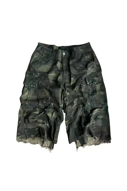 Enzyme Washed Camo Patchwork Shorts