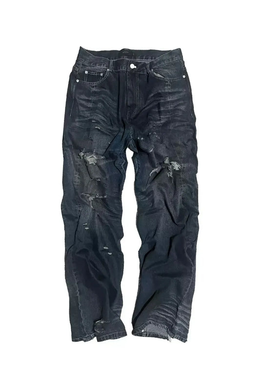 Faded Indigo Crinkled Splattered Straight Jeans