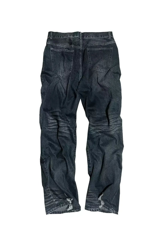 Faded Indigo Crinkled Splattered Straight Jeans