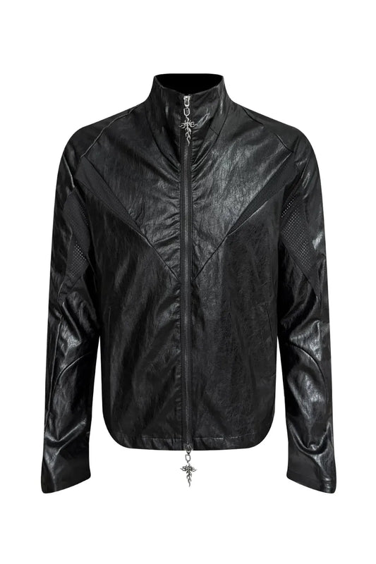 Faux Leather Mesh Panel Jacket