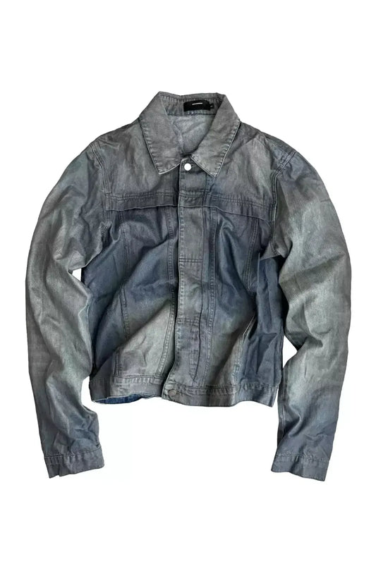 Gradient Coated Whisker Distressed Denim Jacket