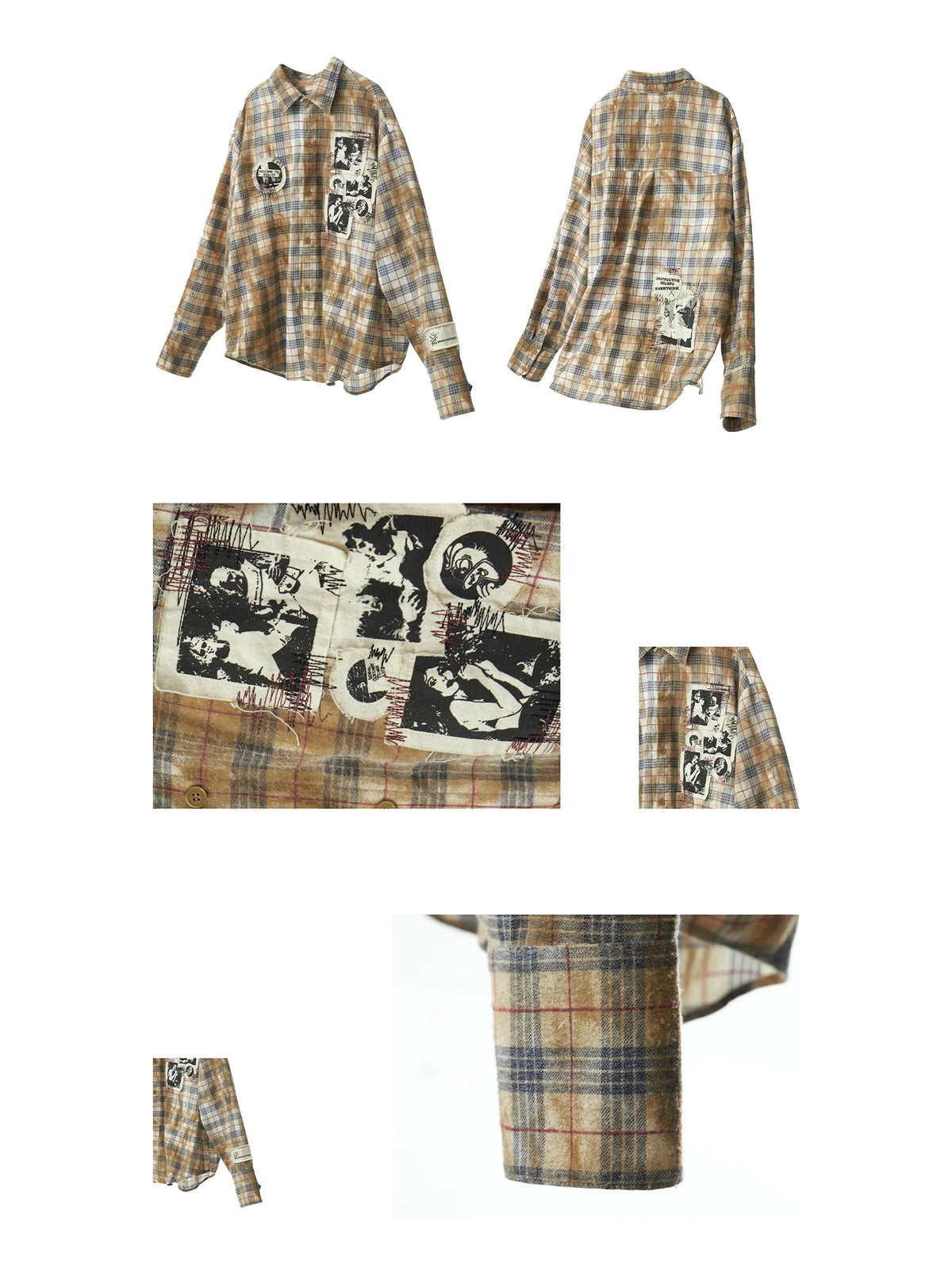 EMO Grunge Patchwork Stain Plaid Shirt