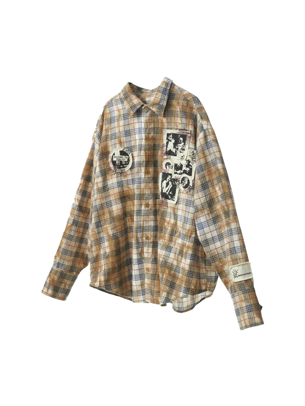 EMO Grunge Patchwork Stain Plaid Shirt