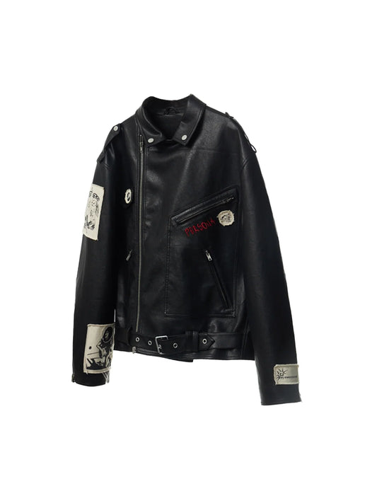 Punk Embroidered Leather Jacket