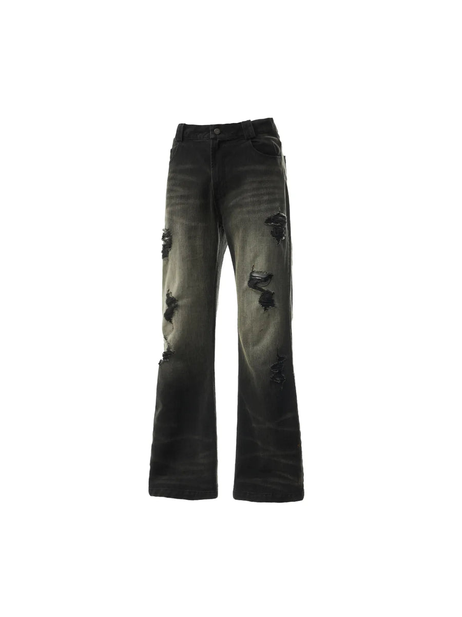 Black Distressed Flared Jeans