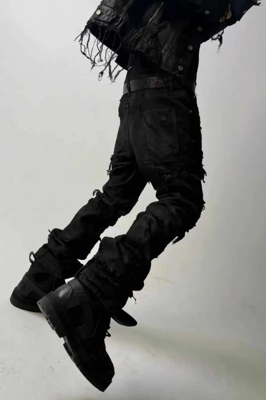 Hand Painted Frayed Fringe Distressed Jeans