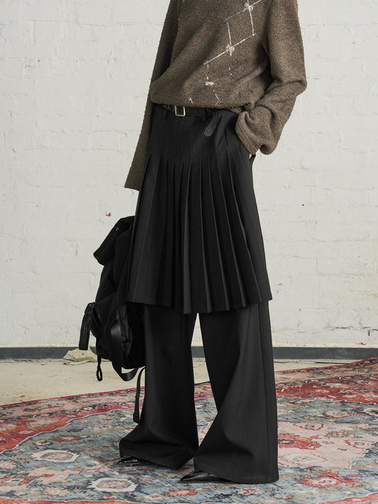 Black Pleated Wide Leg Trousers [ID:0001PA]