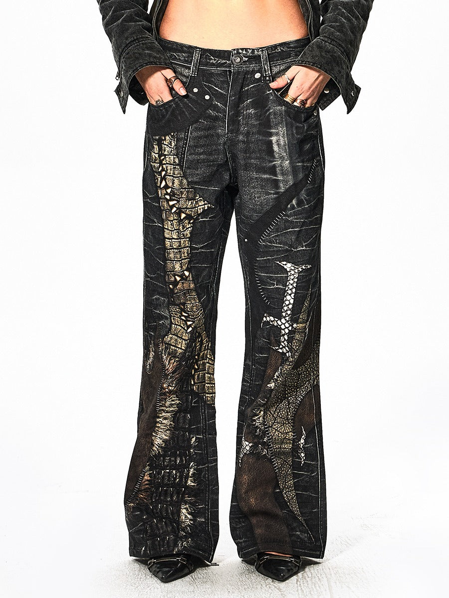 Python Cross Patch Flare Pants [ID:0004PA]