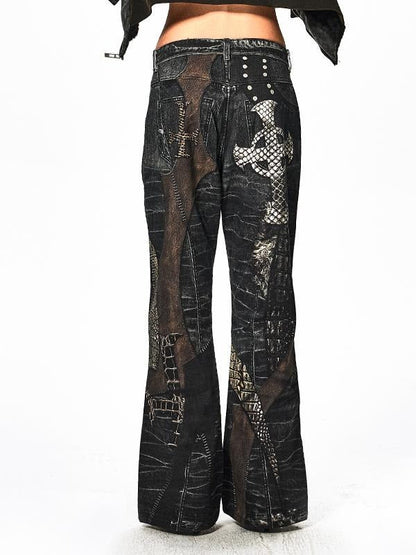 Python Cross Patch Flare Pants [ID:0004PA]