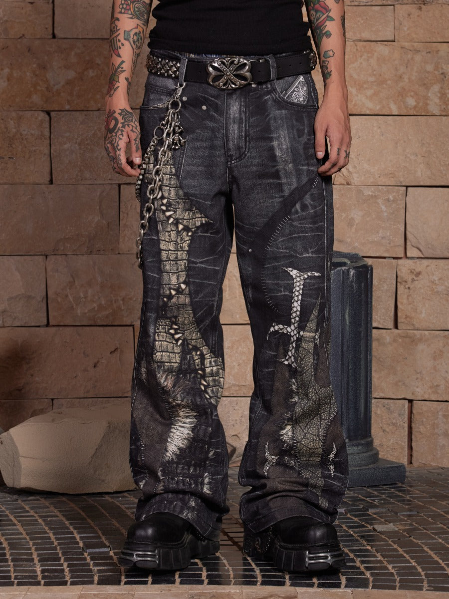 Python Cross Patch Flare Pants [ID:0004PA]