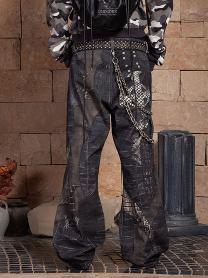 Python Cross Patch Flare Pants [ID:0004PA]