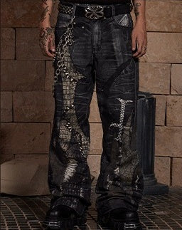 Python Cross Patch Flare Pants [ID:0004PA]