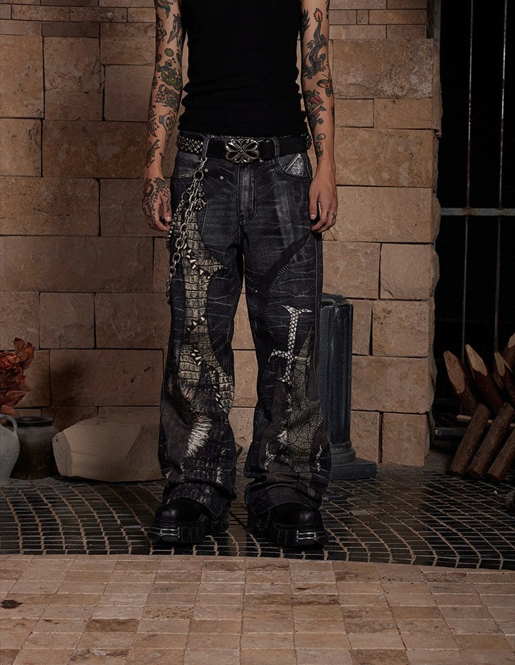 Python Cross Patch Flare Pants [ID:0004PA]