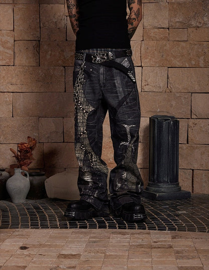 Python Cross Patch Flare Pants [ID:0004PA]