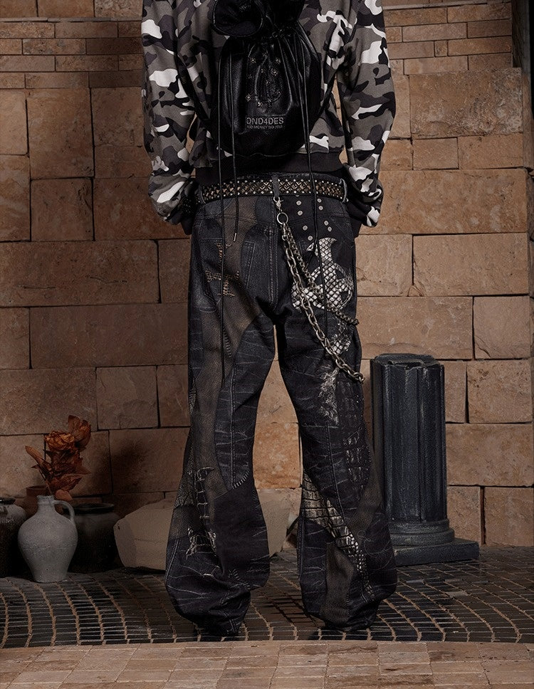 Python Cross Patch Flare Pants [ID:0004PA]