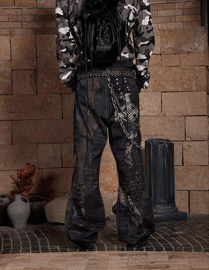 Python Cross Patch Flare Pants [ID:0004PA]