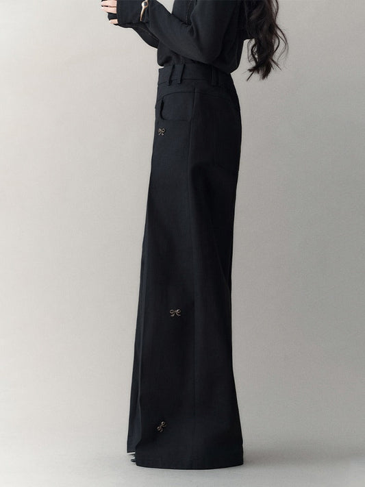 Antique Butterfly Bow Accessory Wide-Leg Slacks Pants [ID:0012PA]