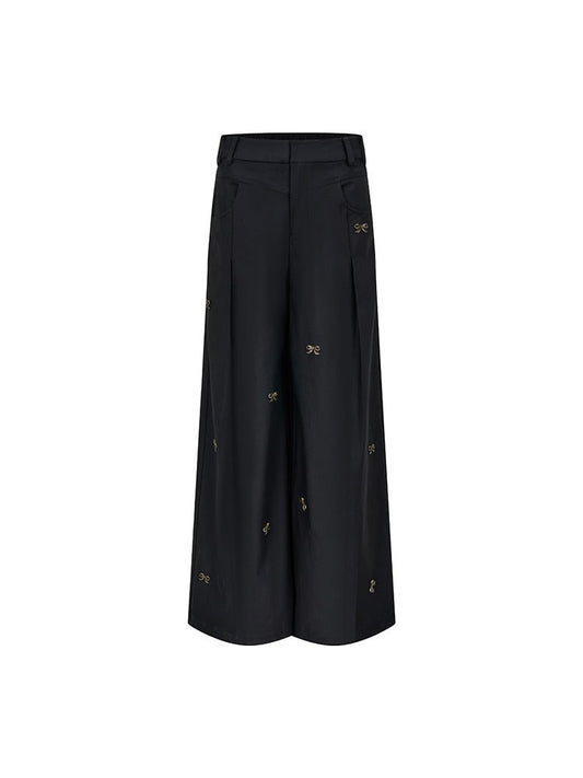 Antique Butterfly Bow Accessory Wide-Leg Slacks Pants [ID:0012PA]