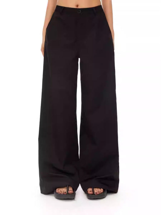 Loose Straight BlackVersatile Wide-Leg Mop Trousers [ID:0020PA]