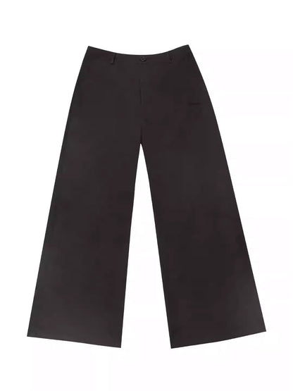 Loose Straight BlackVersatile Wide-Leg Mop Trousers [ID:0020PA]