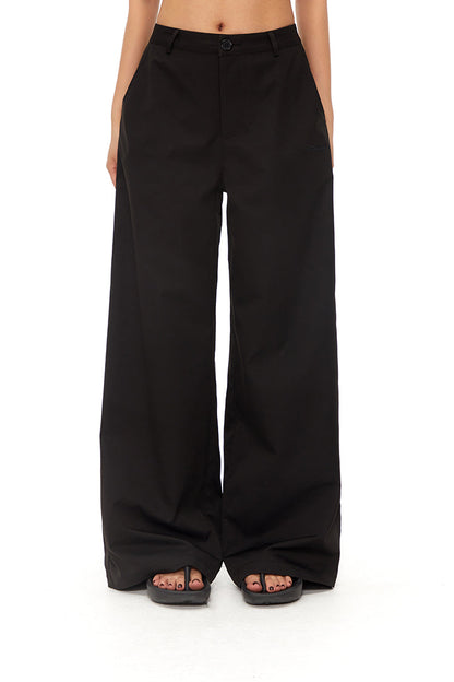 Loose Straight BlackVersatile Wide-Leg Mop Trousers [ID:0020PA]