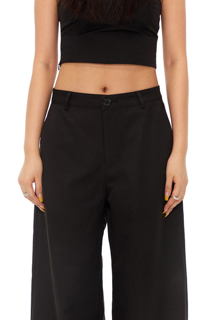 Loose Straight BlackVersatile Wide-Leg Mop Trousers [ID:0020PA]