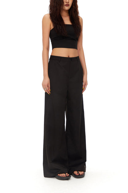 Loose Straight BlackVersatile Wide-Leg Mop Trousers [ID:0020PA]