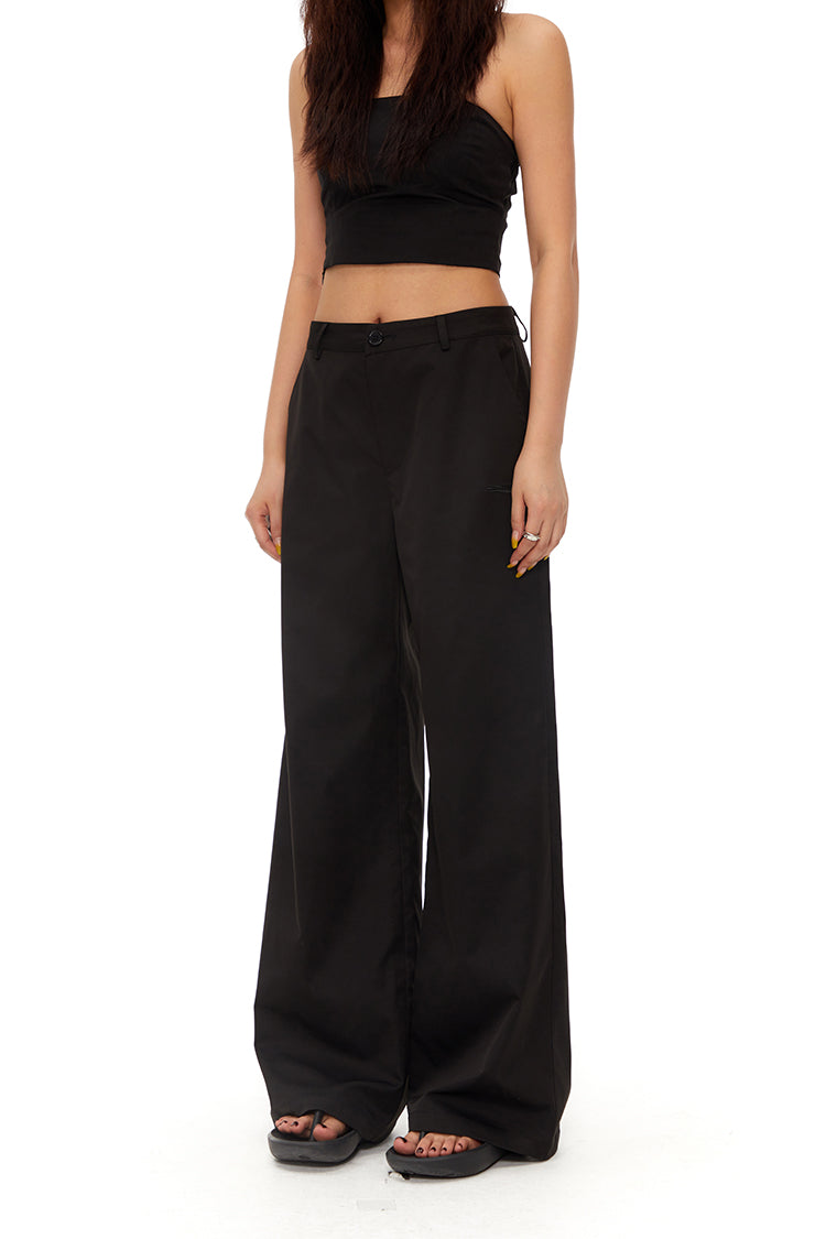 Loose Straight BlackVersatile Wide-Leg Mop Trousers [ID:0020PA]