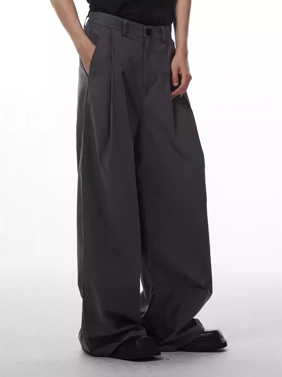 Gray Retro Style Loose Wide-Leg Unisex Mop Pants [ID:0023PA]