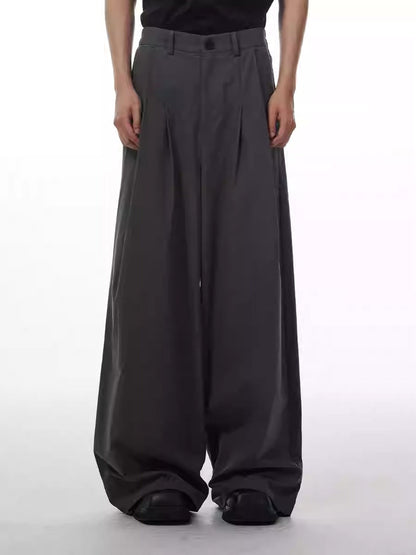 Gray Retro Style Loose Wide-Leg Unisex Mop Pants [ID:0023PA]